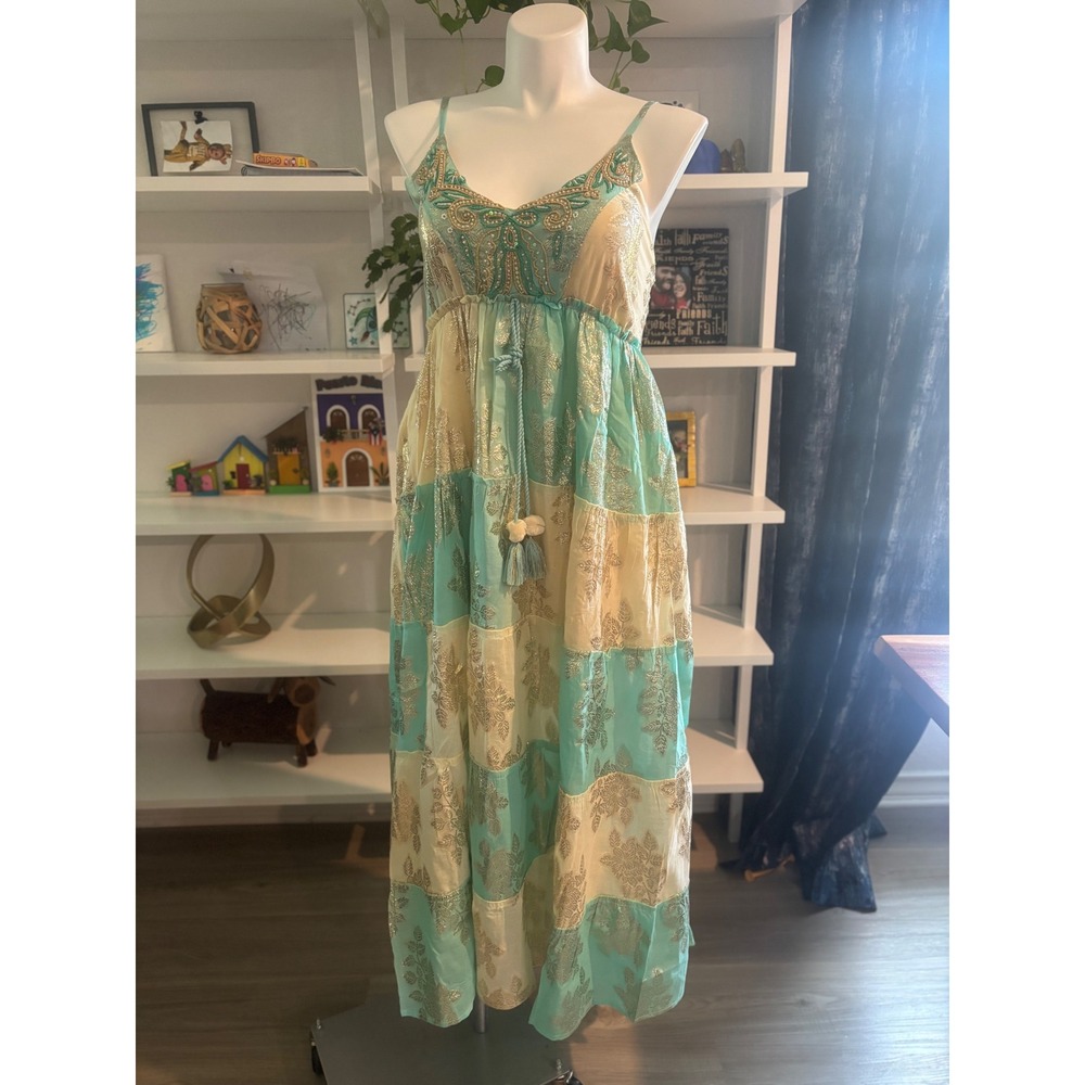 Palak Boho Maxi Dress Beaded Embellished Tiered Summer Beach Dress one‎ size